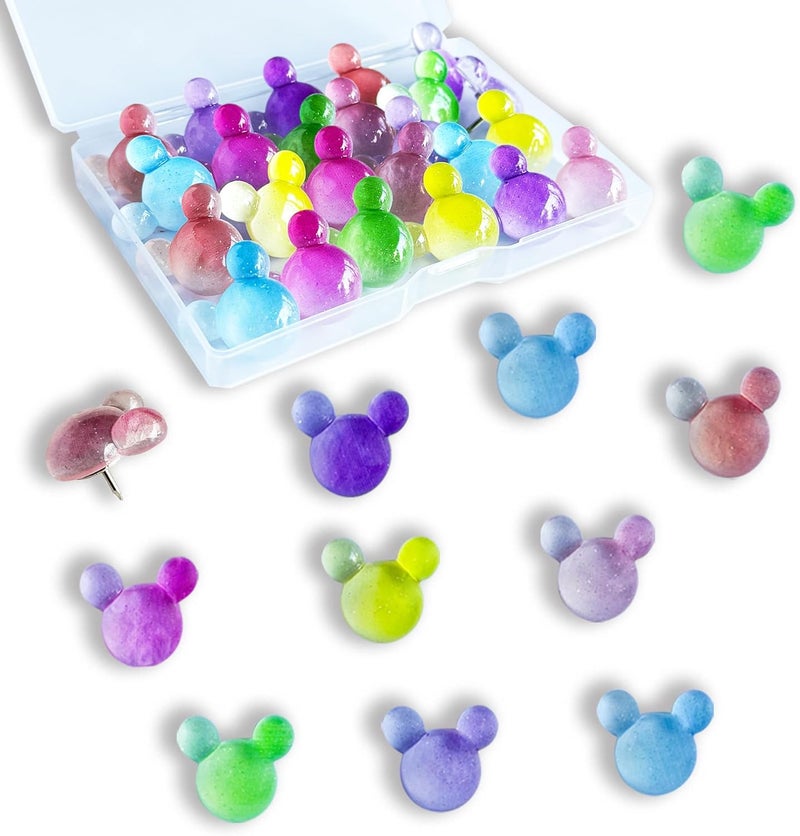 Tandarui 24 Pcs Thumb Tacks,Cute Push Pins,Colorful Decorative Pins,Mouse Tacks,for Bulletin Board,Cork Board,Class Decor Office or Home (24 Pcs - Gradient) - Image 1